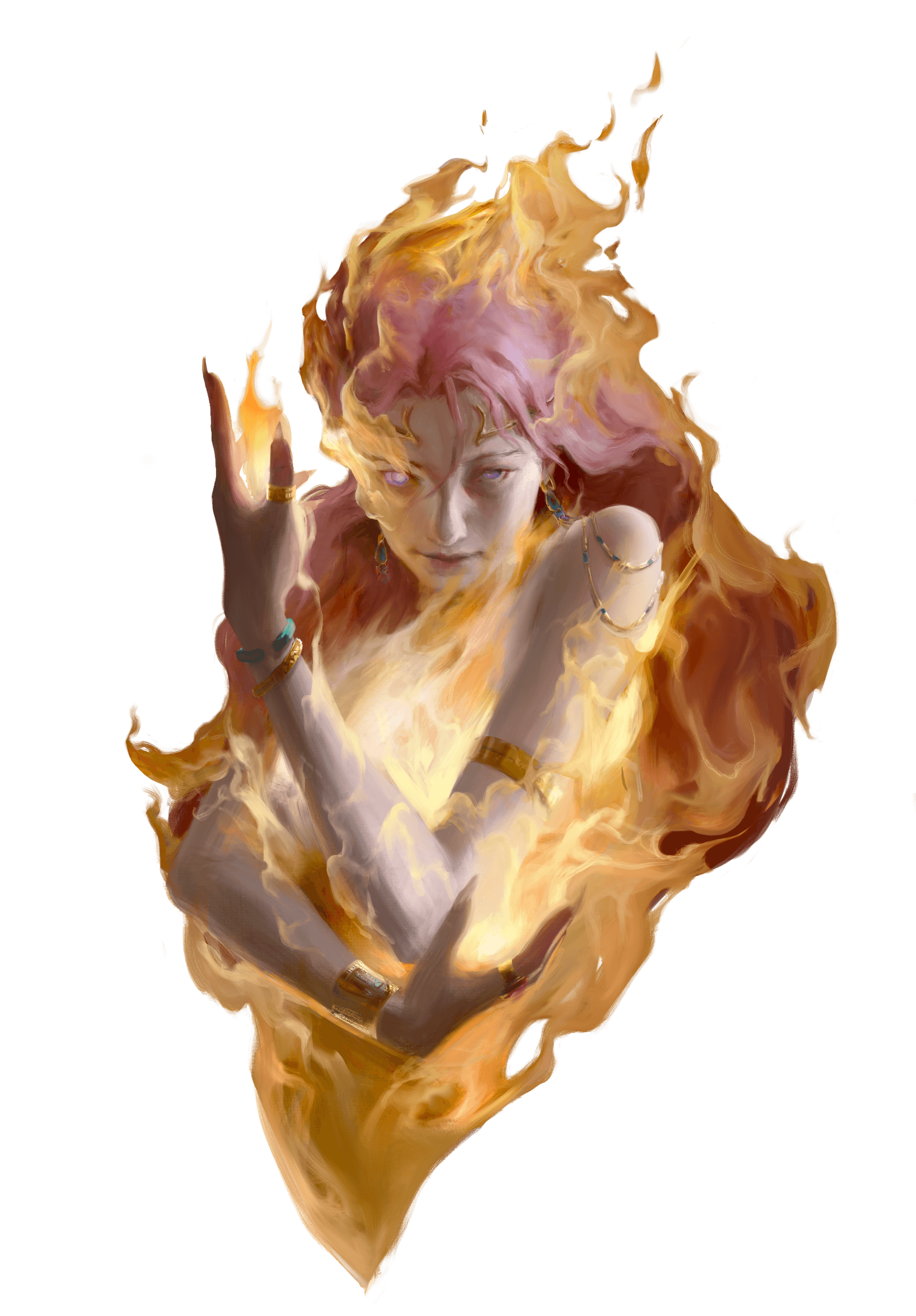Digital illustration of a flame-themed character — character art by KJ Gallego