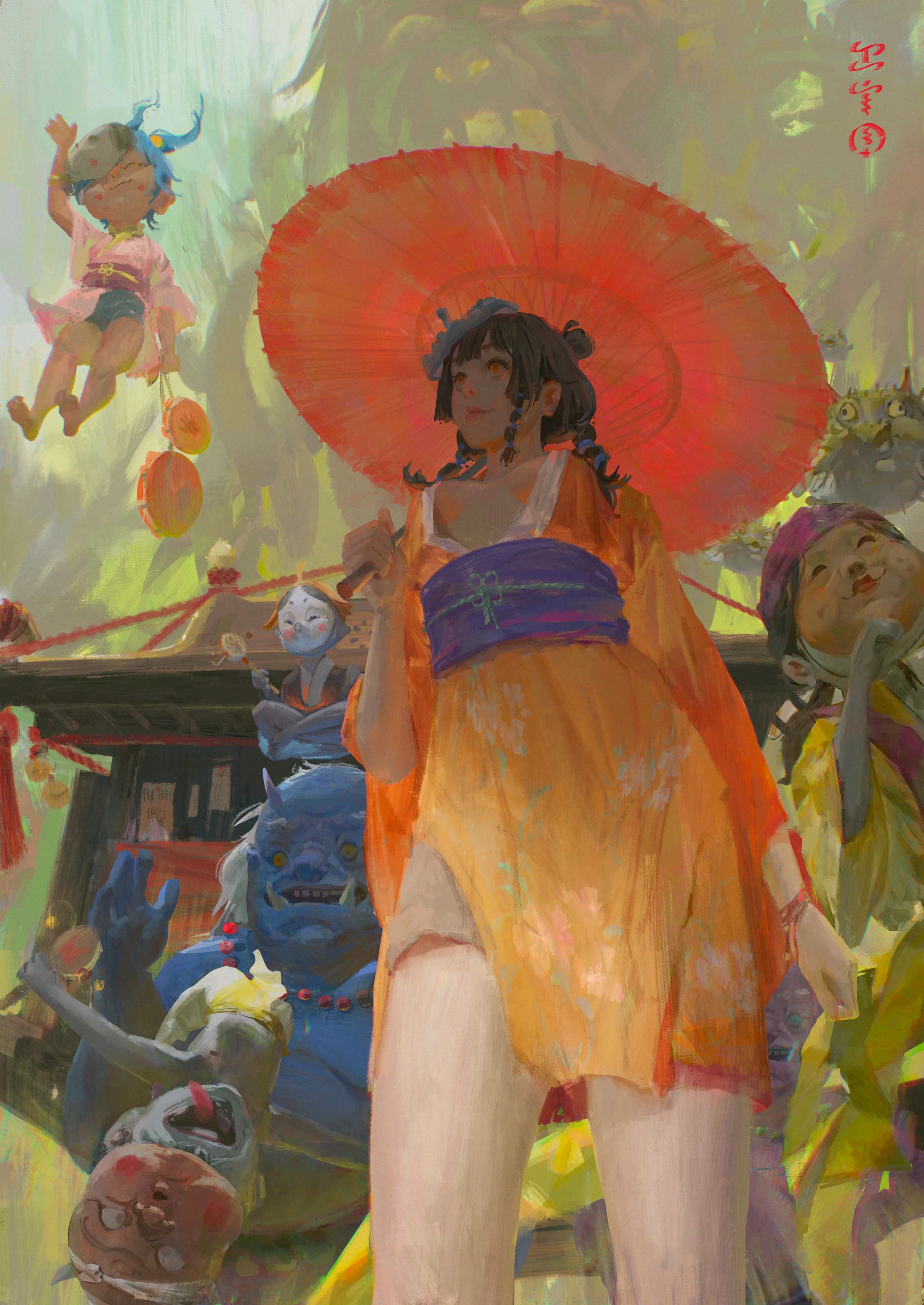 Yokai illustration series — parade scene, digital painting by KJ Gallego