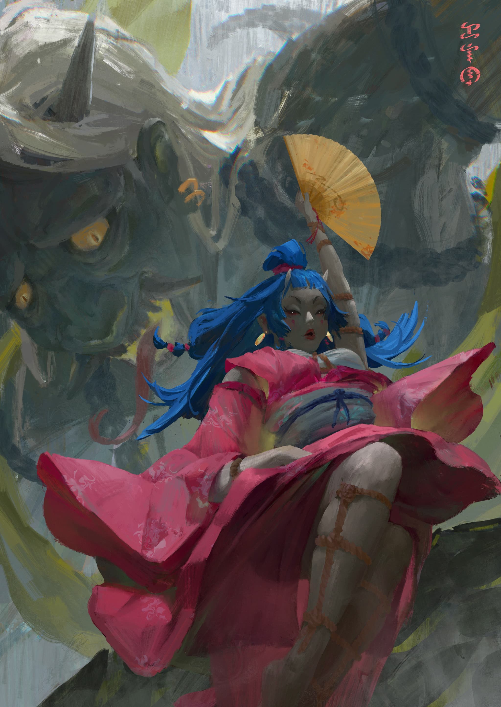 Yokai illustration series — rise scene, digital painting by KJ Gallego