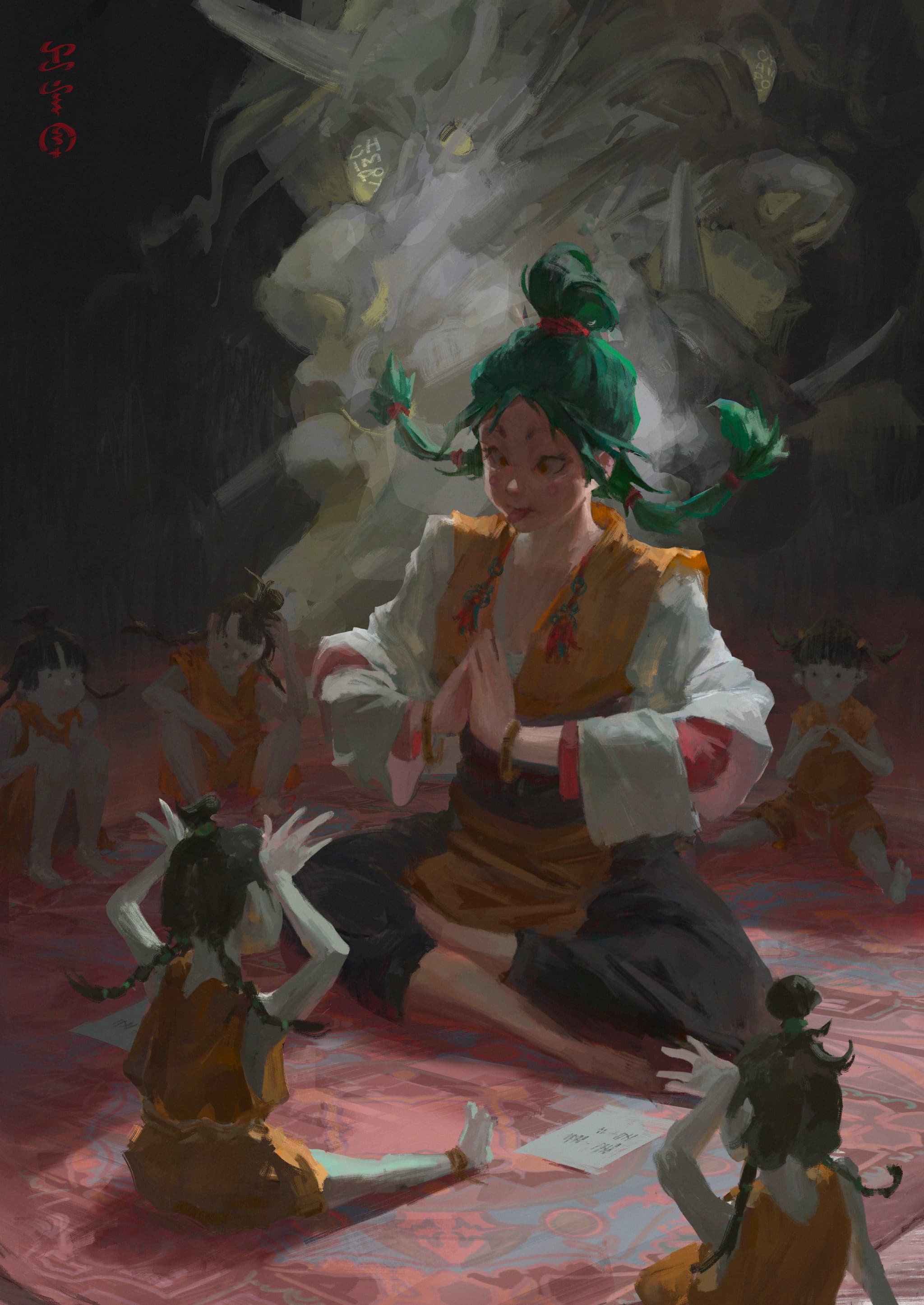 Yokai illustration series — ritual ceremony scene, digital painting by KJ Gallego