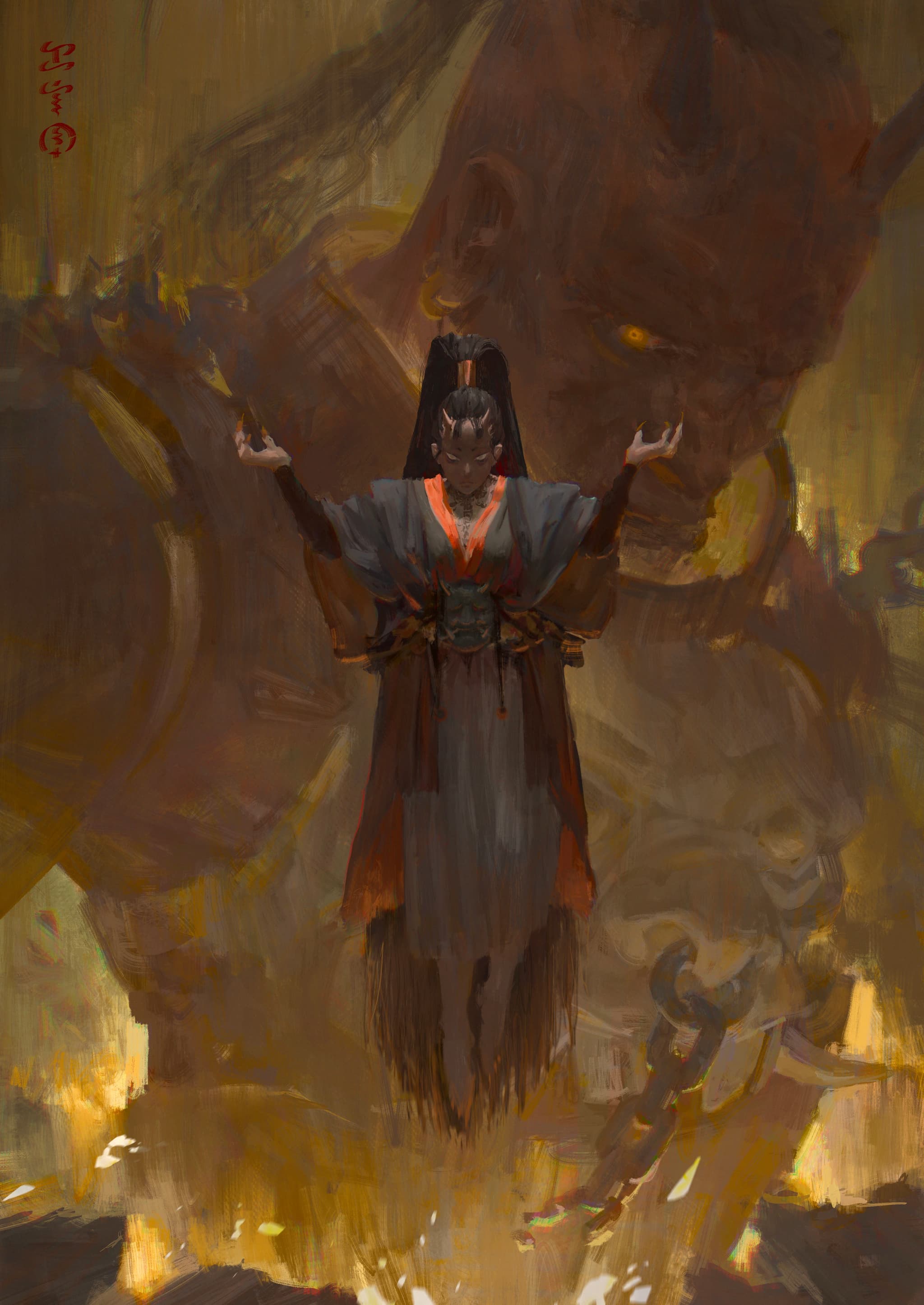 Yokai illustration series — summoning scene, digital painting by KJ Gallego